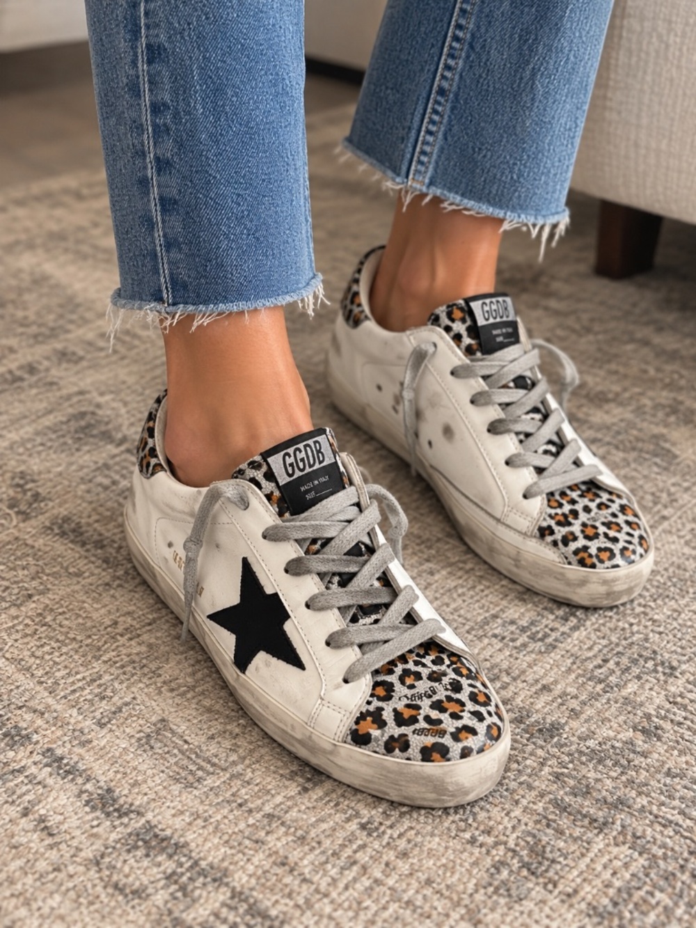 Golden Goose Superstar Sneakers Leopard Glitter Black Star EU 37